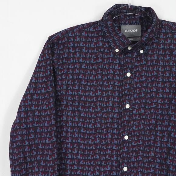 Bonobos Shirt Mens Medium Blue Red Animal Print Beat Slim Fit Casual Office - Picture 4 of 16